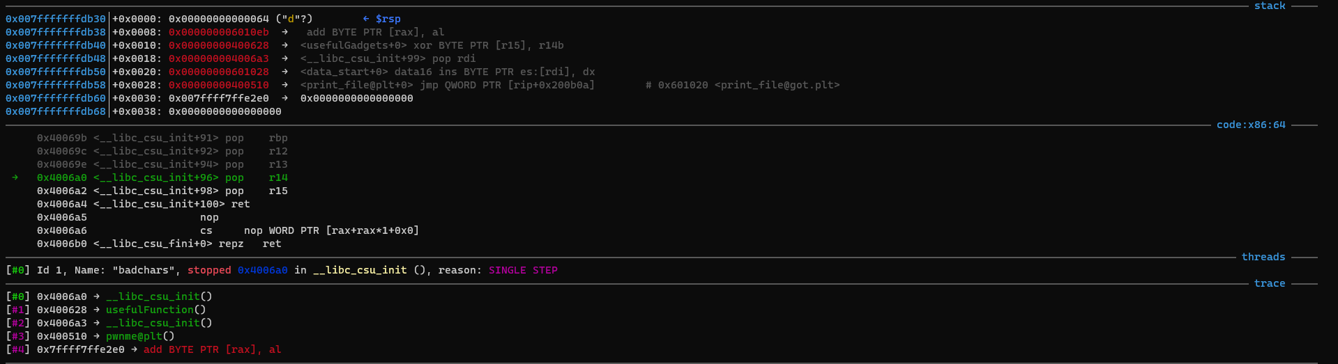 last xor gadget has address at 0x000000006010eb instead of data_start + x