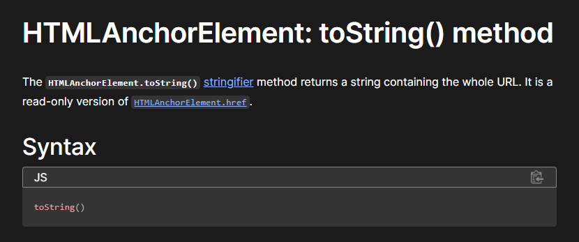 HTML Anchor toString method
