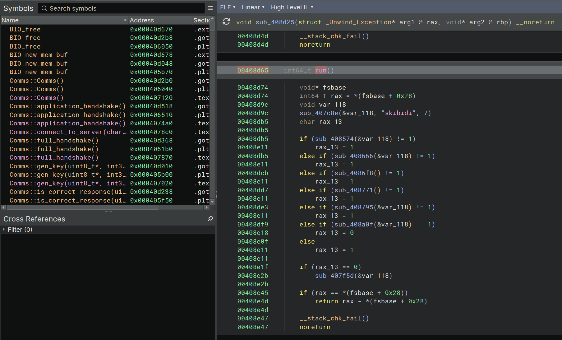 run function in Binary Ninja
