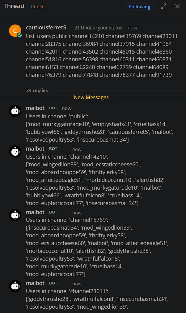 bot responding with users in channels