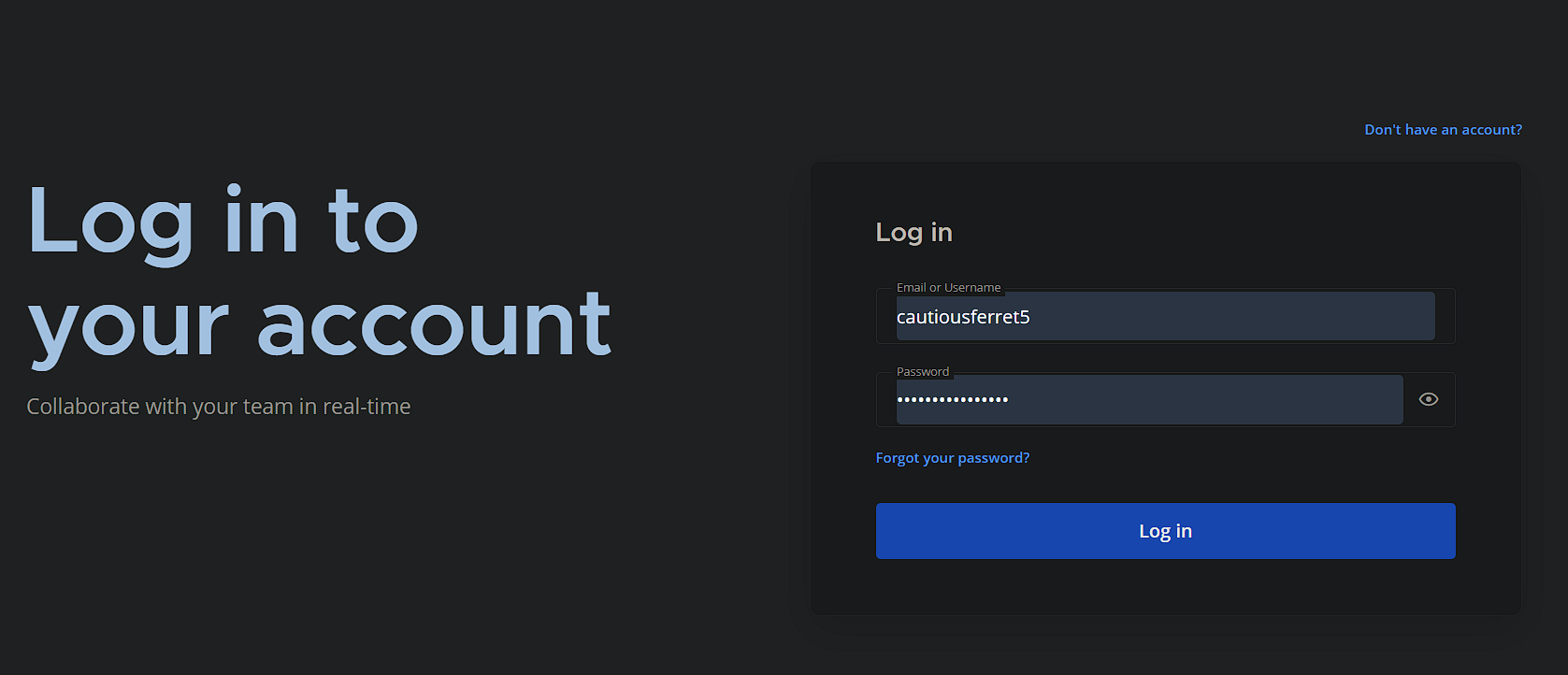 Mattermost login screen