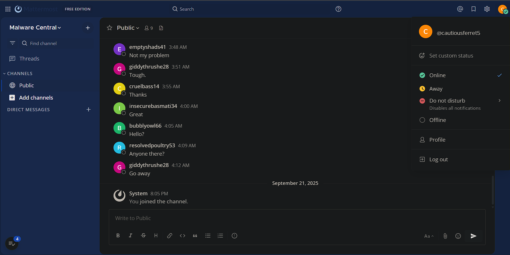 Mattermost public channel