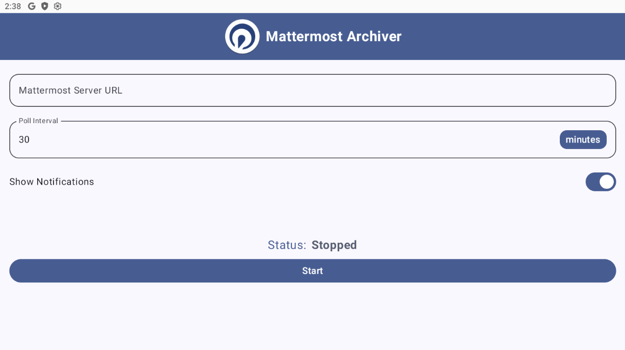 Mattermost Archiver main screen