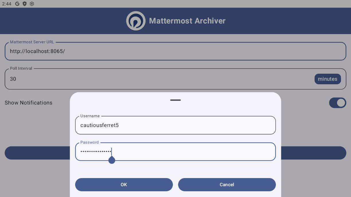 Mattermost archiver creds login